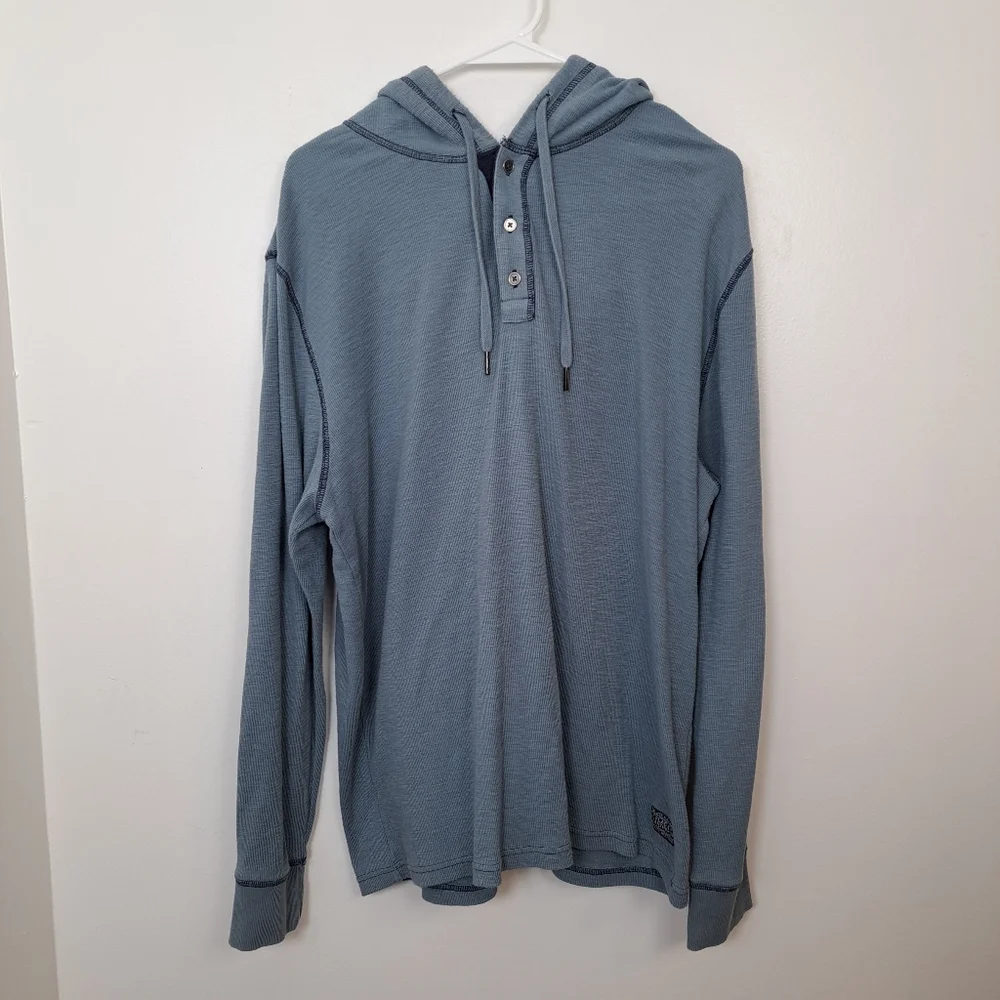 Flag & Anthem Blue Casual Everyday‎ Cotton Blend Henley Hoodie Shirt Size Large